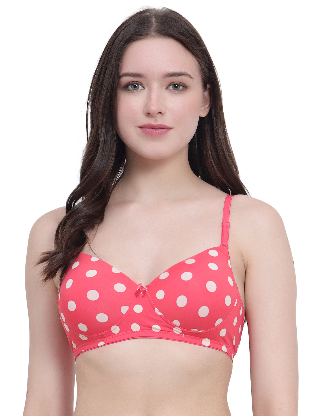 Trendy Red Padded Bra With White Polka Dots