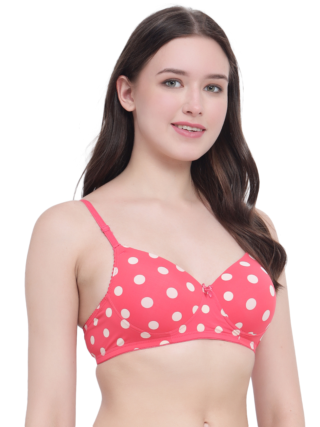 Trendy Red Padded Bra With White Polka Dots